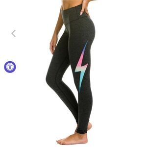 Aviator Nation Dark Gray Leggings with Pink-to-Blue Lightning Bolt